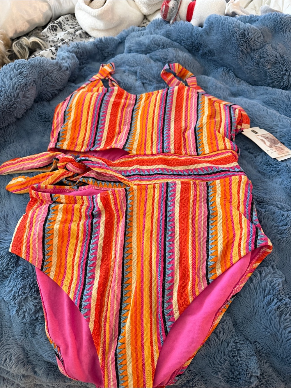 Girls' Multicolor Striped One-Piece Swimsuit with Tie Waist